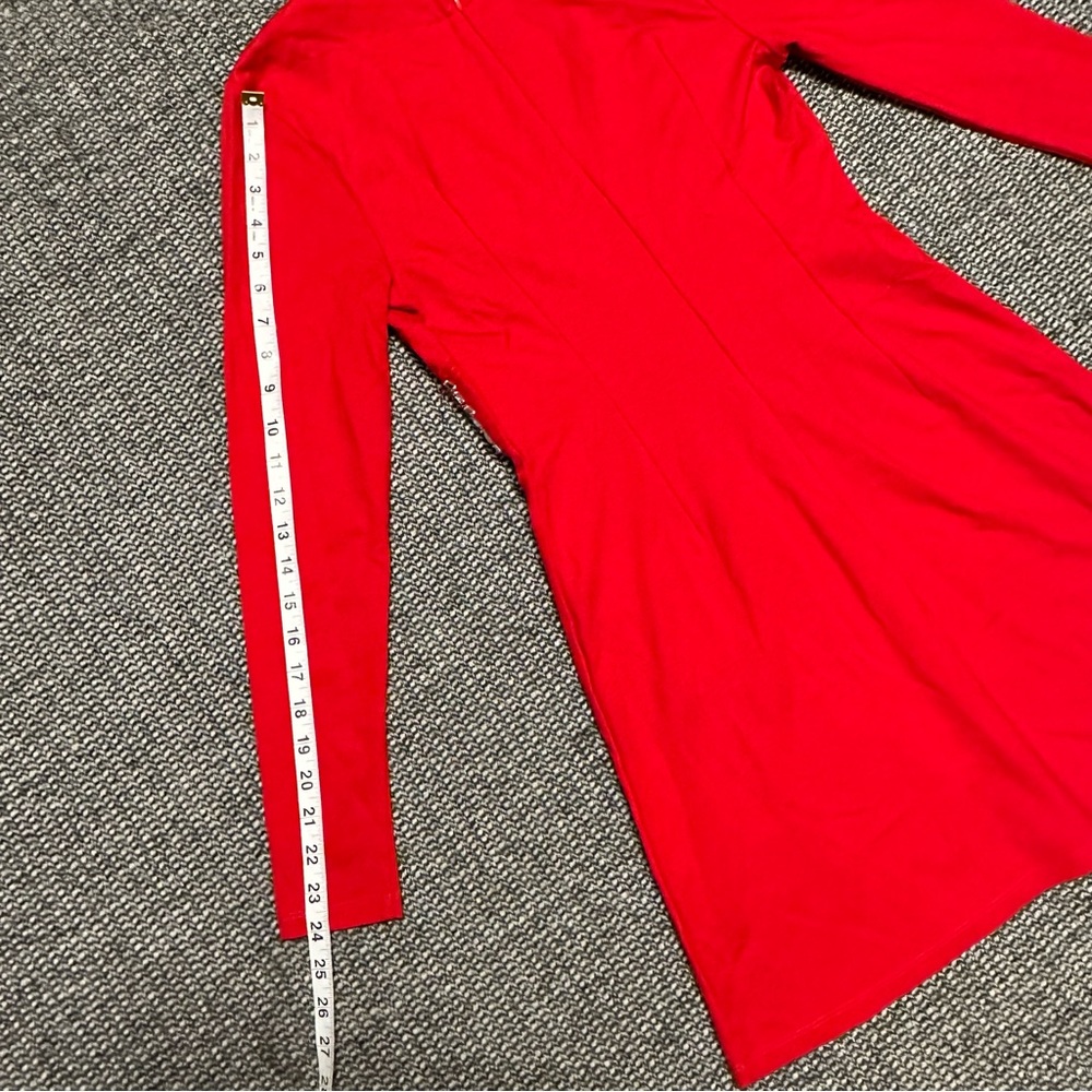 VENUS Red Long-Sleeve Beaded V-Neck Dress - Picture 5 of 9
